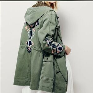 Free People Embroidered Twill Parka jacket EUC